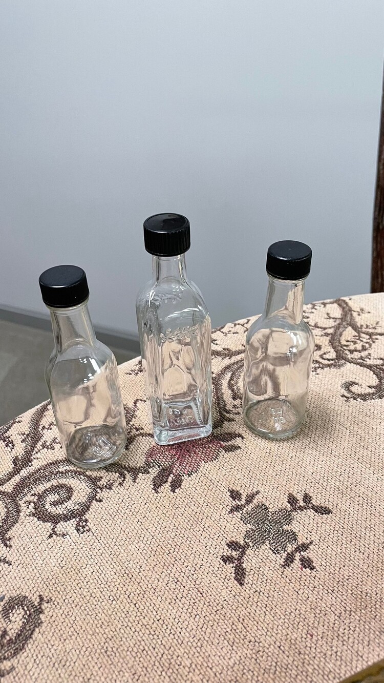 Small Clear Glass Bottles with Black Screw Caps Set of 3